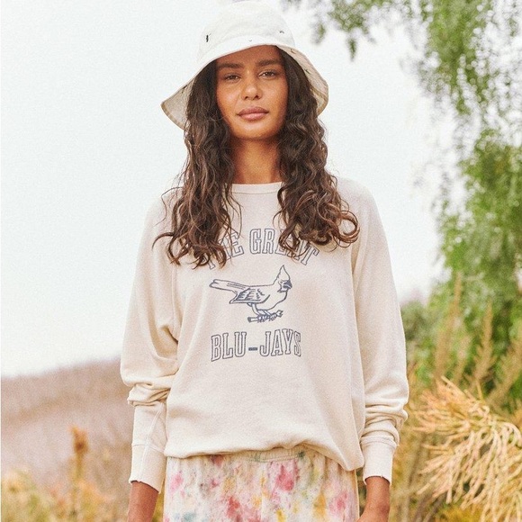 The Great College Sweatshirt with Blu-Jay graphic in Washed White - Size 1 (S). - Picture 2 of 4